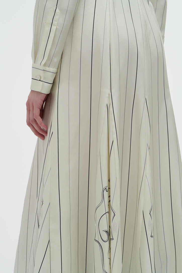 Galway Shirtdress in Ivory Multi Pinstripe Silk Twill
