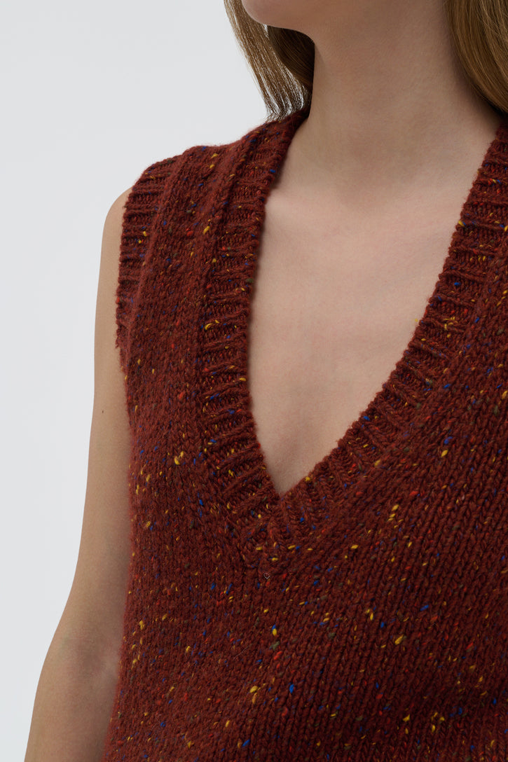 Solomon Knit Vest in Burnt Sienna Multi Speckle Cashmere