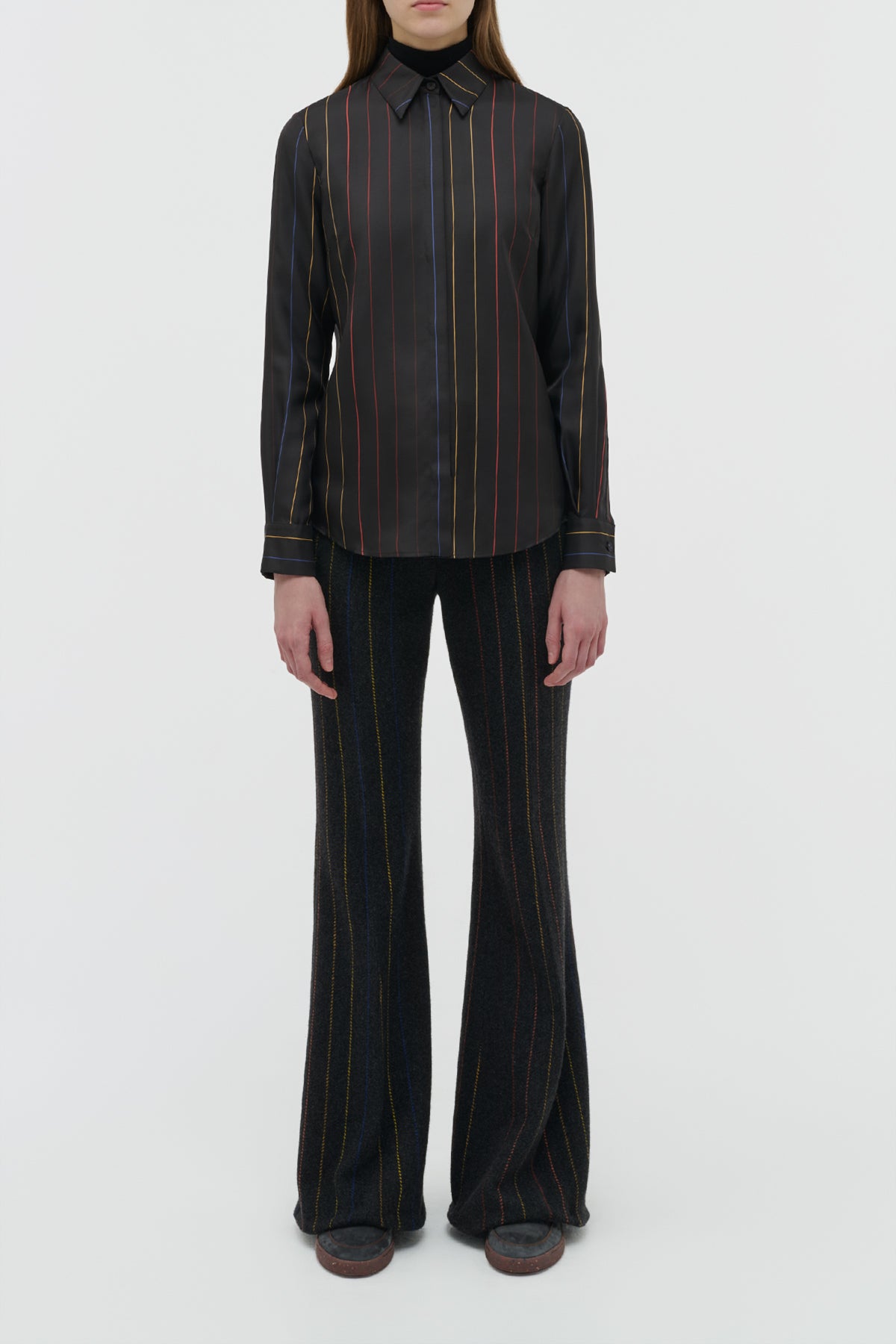 Henri Blouse in Charcoal Multi Pinstripe Silk Twill