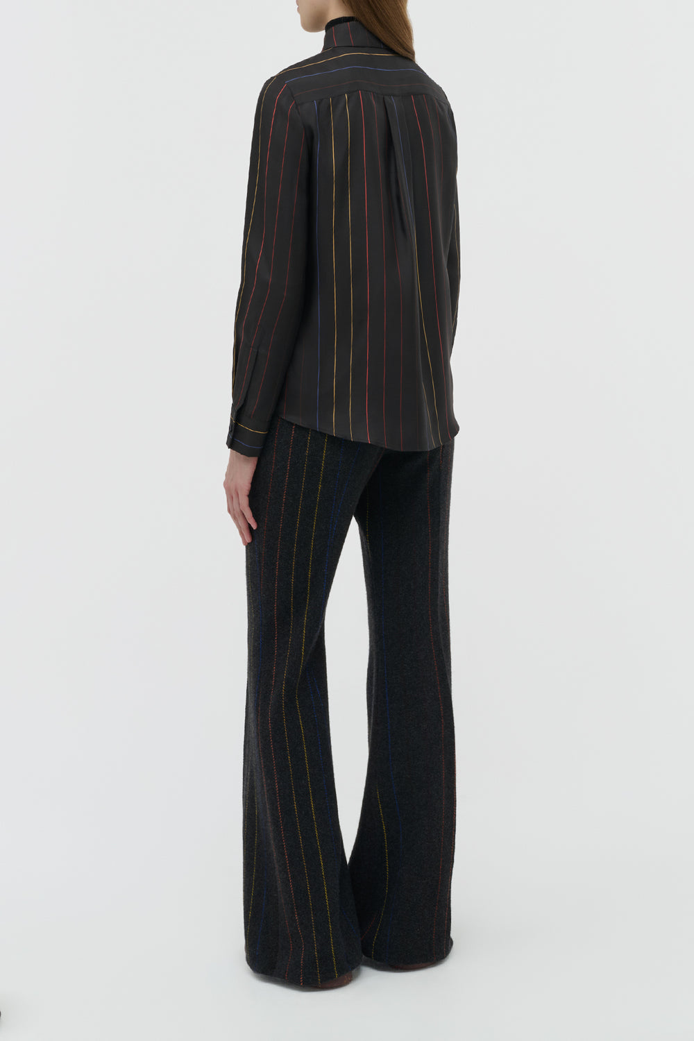 Henri Blouse in Charcoal Multi Pinstripe Silk Twill