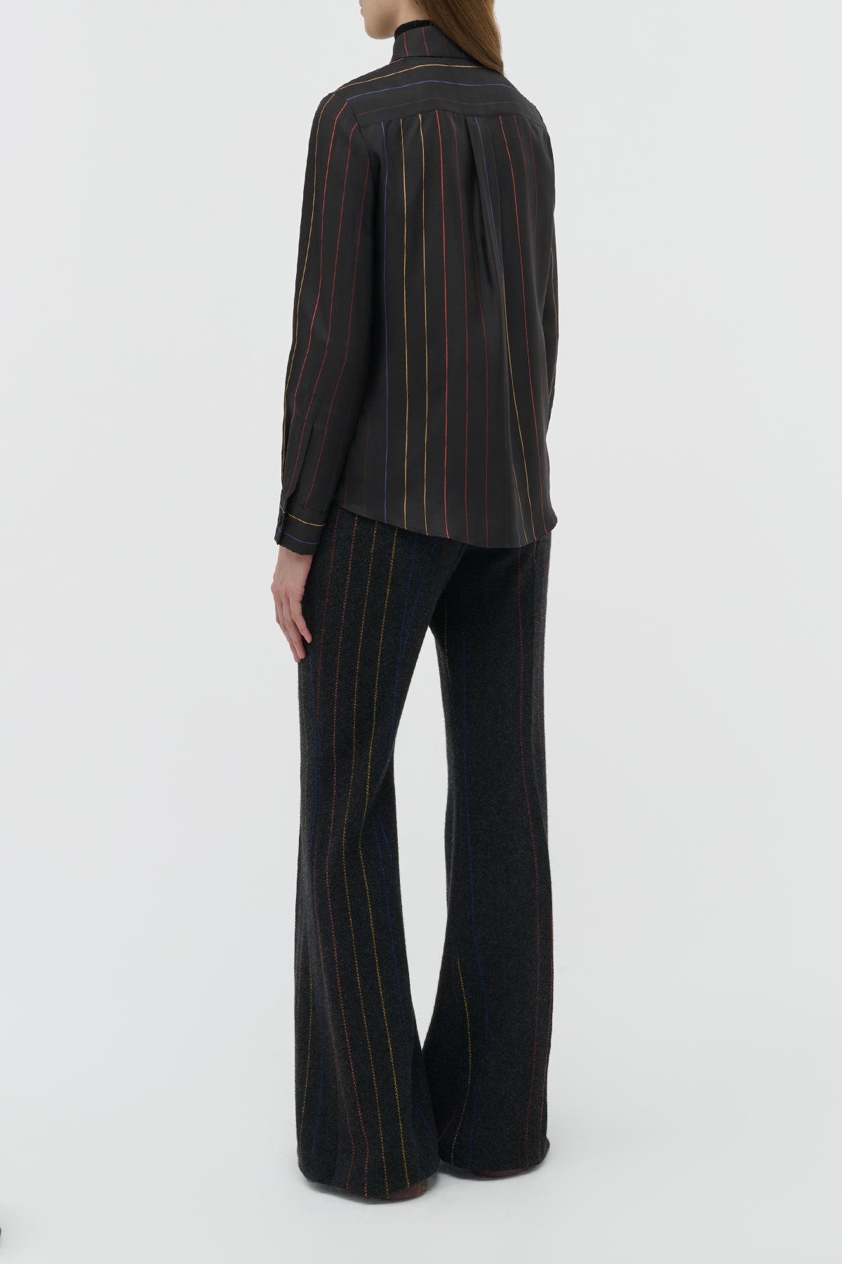 Henri Blouse in Charcoal Multi Pinstripe Silk Twill