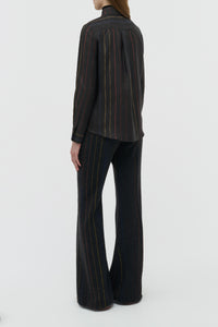 Henri Blouse in Charcoal Multi Pinstripe Silk Twill