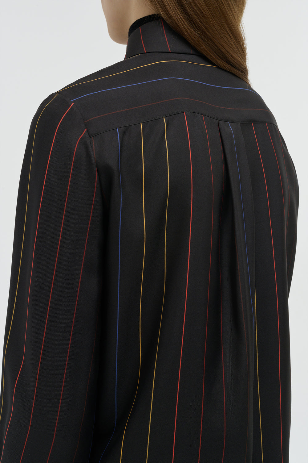 Henri Blouse in Charcoal Multi Pinstripe Silk Twill
