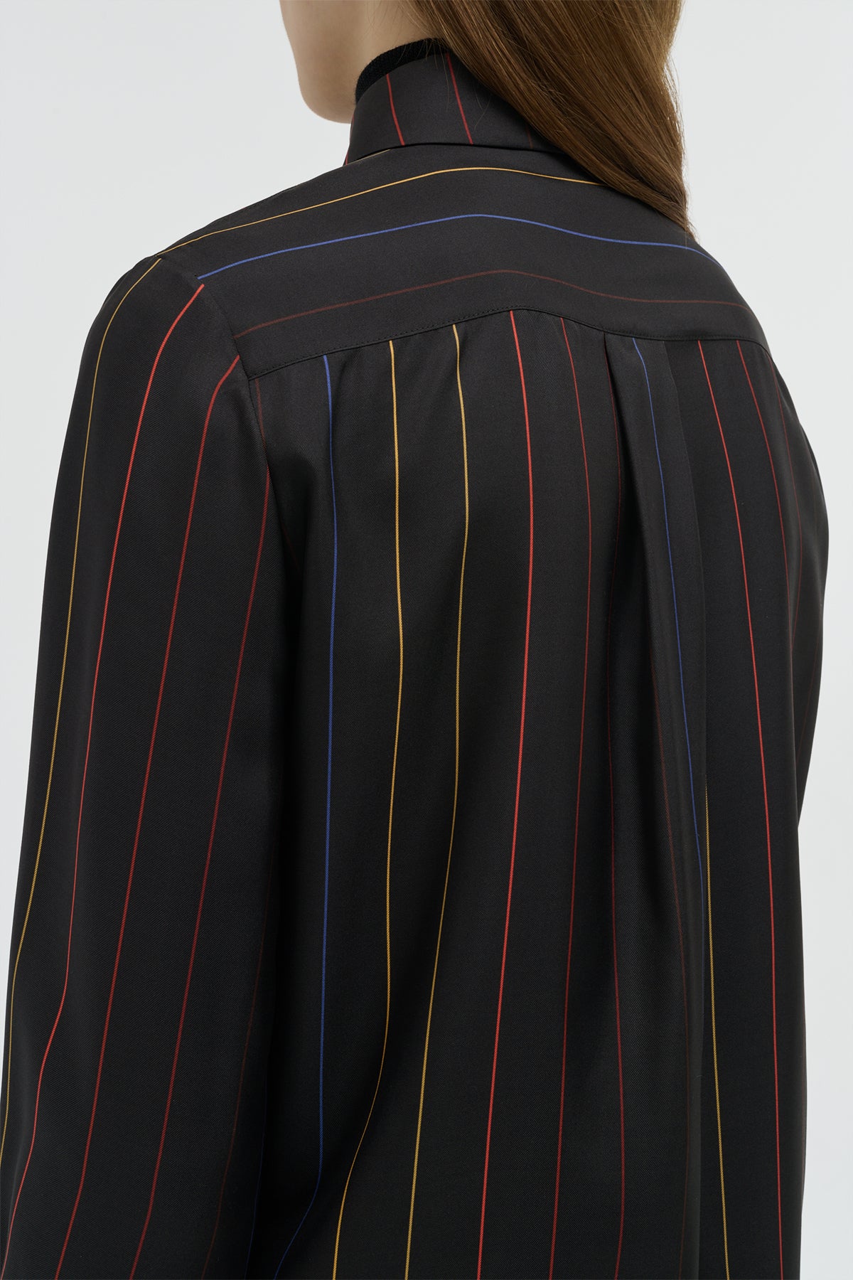 Henri Blouse in Charcoal Multi Pinstripe Silk Twill