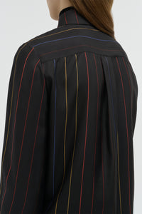 Henri Blouse in Charcoal Multi Pinstripe Silk Twill