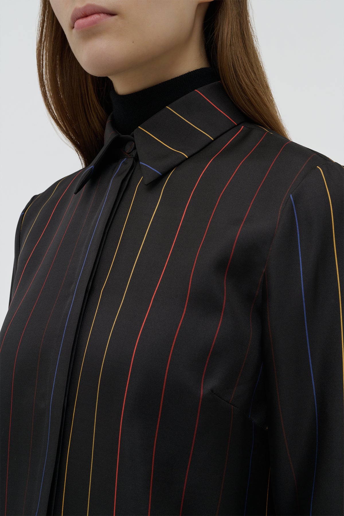 Henri Blouse in Charcoal Multi Pinstripe Silk Twill