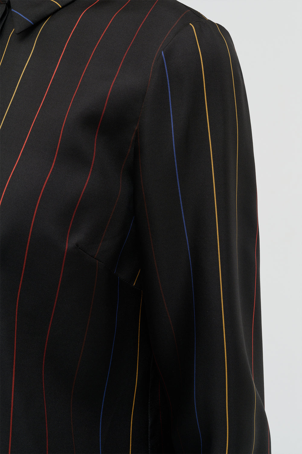 Henri Blouse in Charcoal Multi Pinstripe Silk Twill