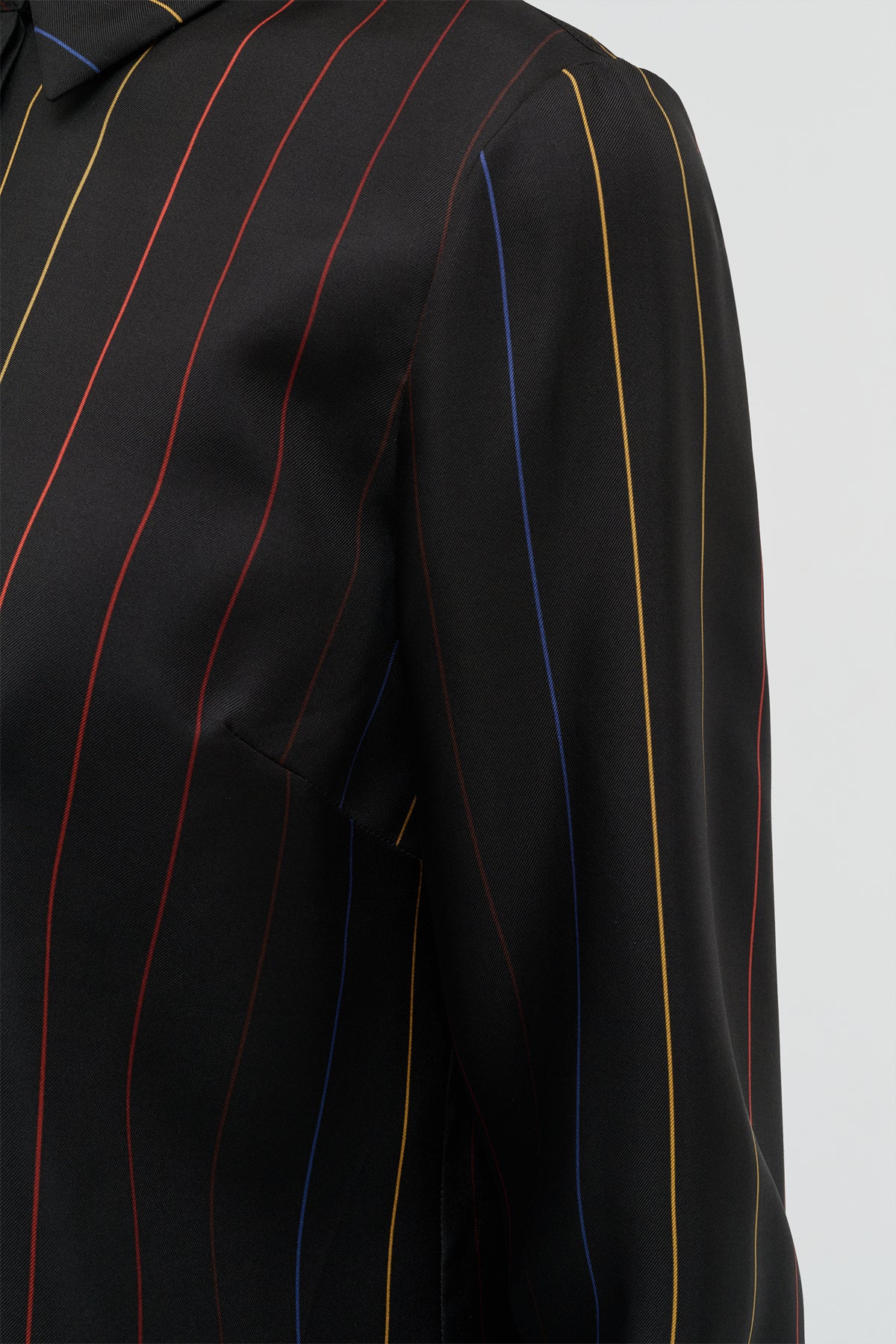 Henri Blouse in Charcoal Multi Pinstripe Silk Twill