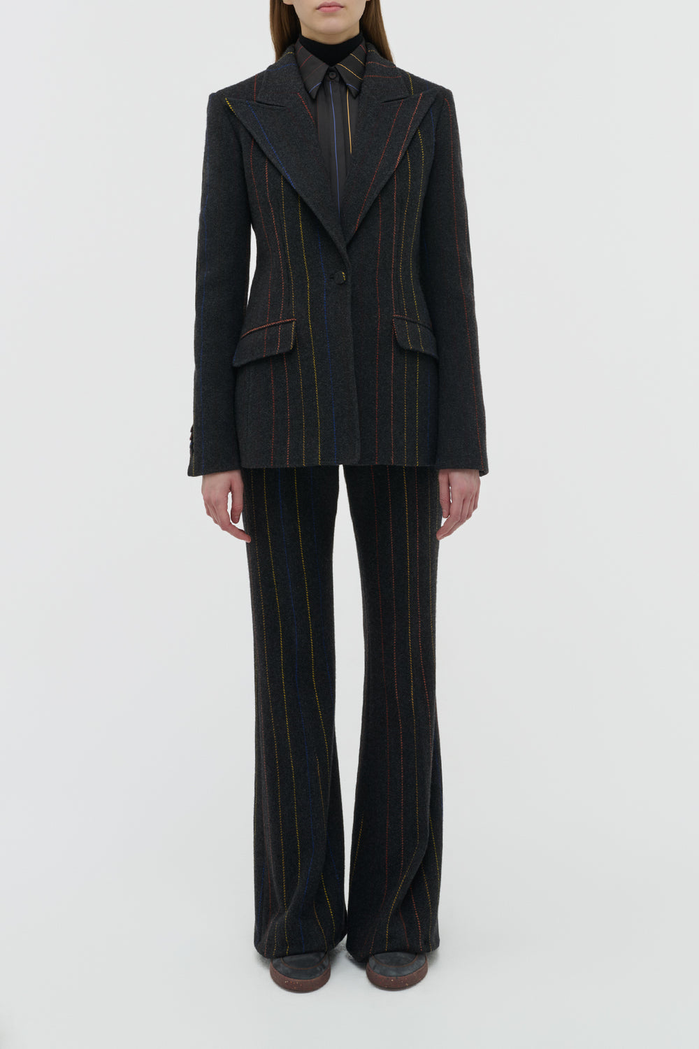 Leiva Blazer in Charcoal Multi Pinstripe Wool Cashmere