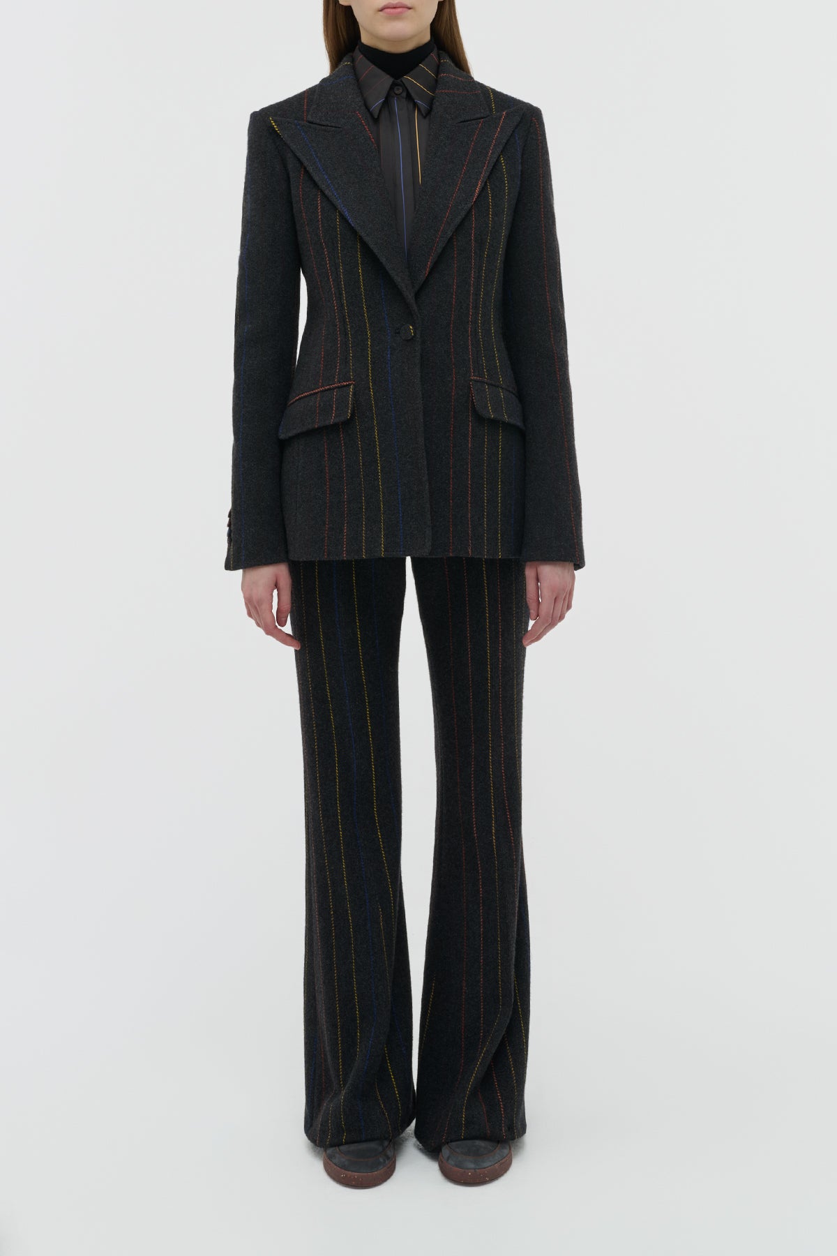 Leiva Blazer in Charcoal Multi Pinstripe Wool Cashmere
