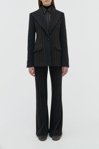 Leiva Blazer in Charcoal Multi Pinstripe Wool Cashmere