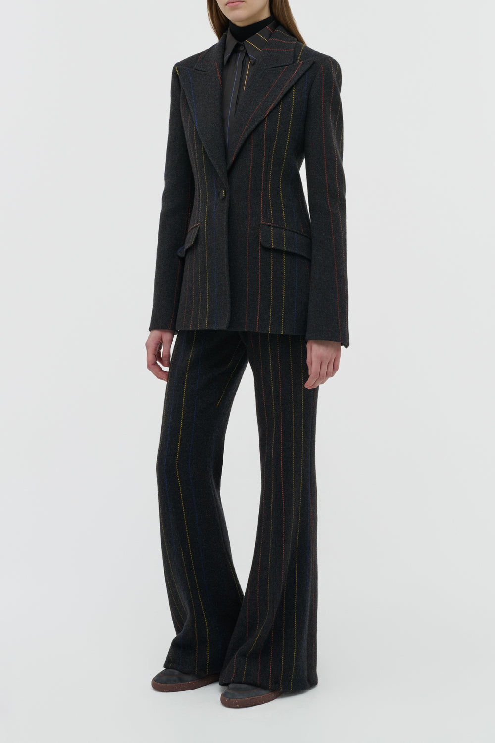 Leiva Blazer in Charcoal Multi Pinstripe Wool Cashmere