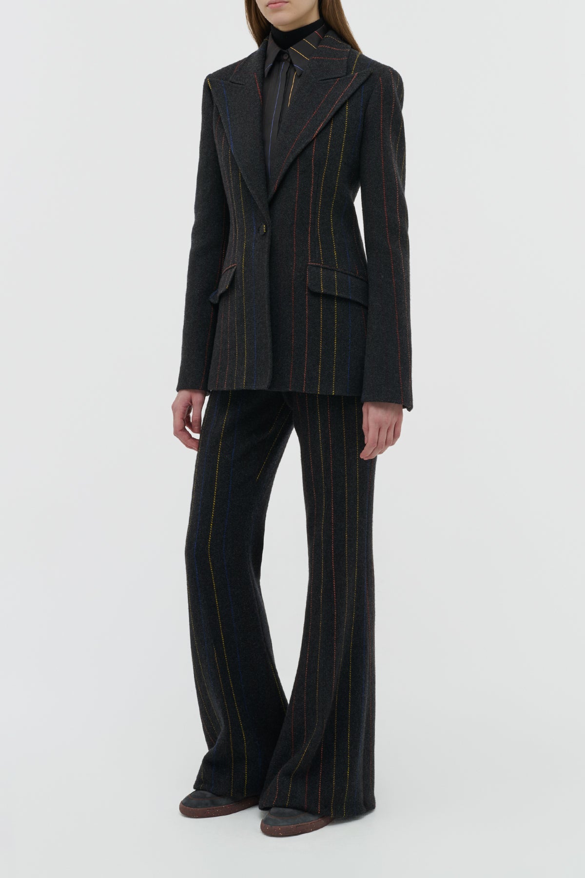 Leiva Blazer in Charcoal Multi Pinstripe Wool Cashmere