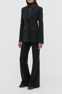 Leiva Blazer in Charcoal Multi Pinstripe Wool Cashmere