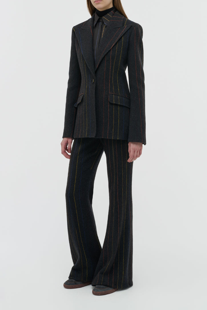 Leiva Blazer in Charcoal Multi Pinstripe Wool Cashmere
