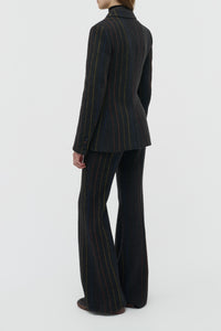 Leiva Blazer in Charcoal Multi Pinstripe Wool Cashmere