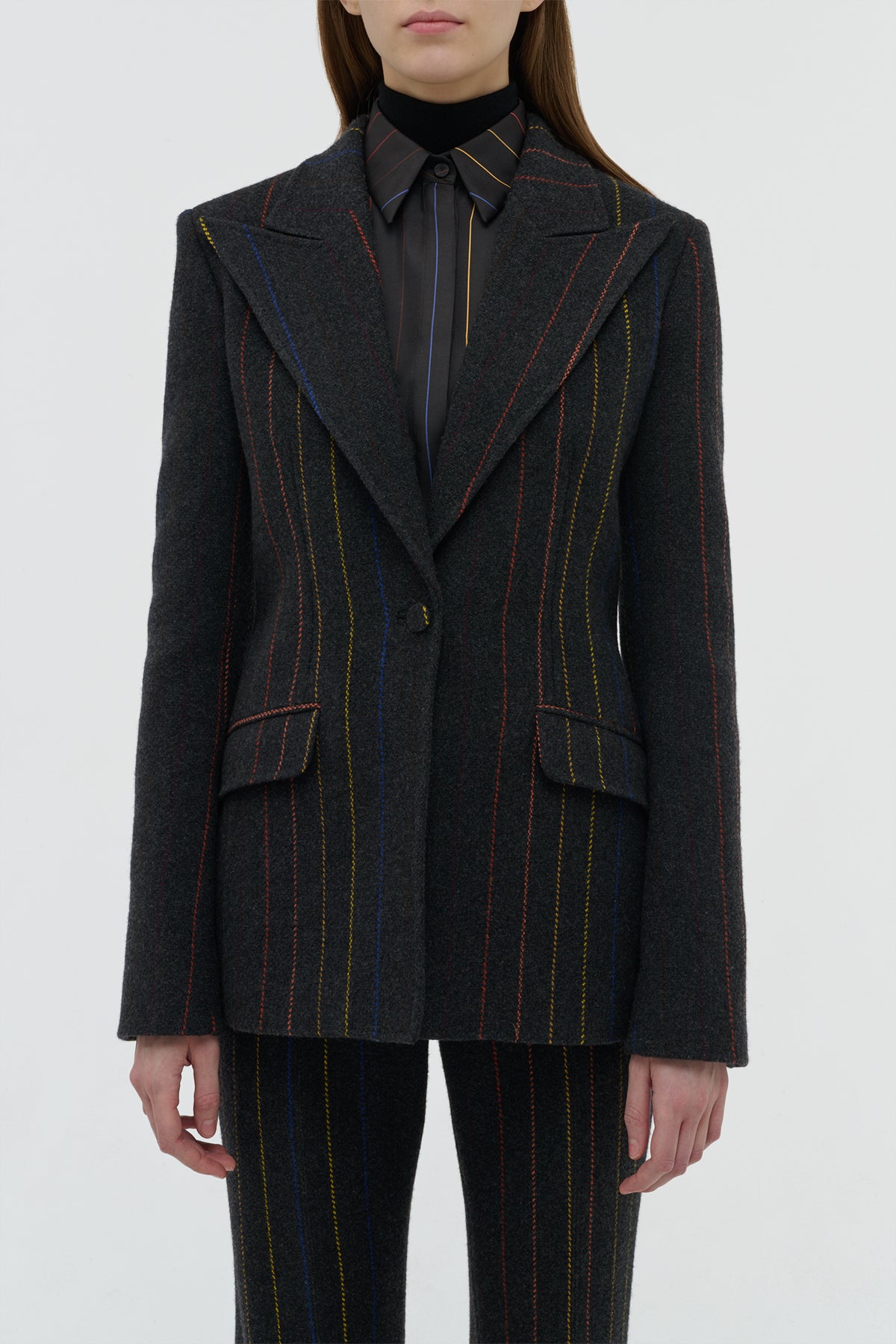 Leiva Blazer in Charcoal Multi Pinstripe Wool Cashmere