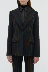 Leiva Blazer in Charcoal Multi Pinstripe Wool Cashmere