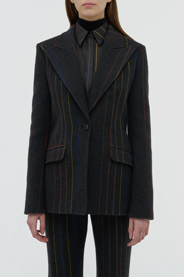 Leiva Blazer in Charcoal Multi Pinstripe Wool Cashmere