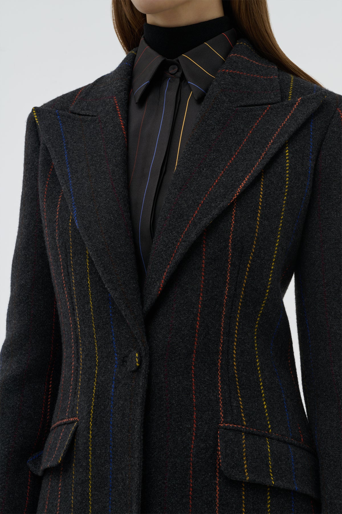 Leiva Blazer in Charcoal Multi Pinstripe Wool Cashmere