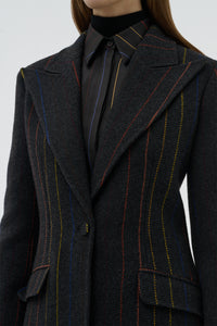 Leiva Blazer in Charcoal Multi Pinstripe Wool Cashmere