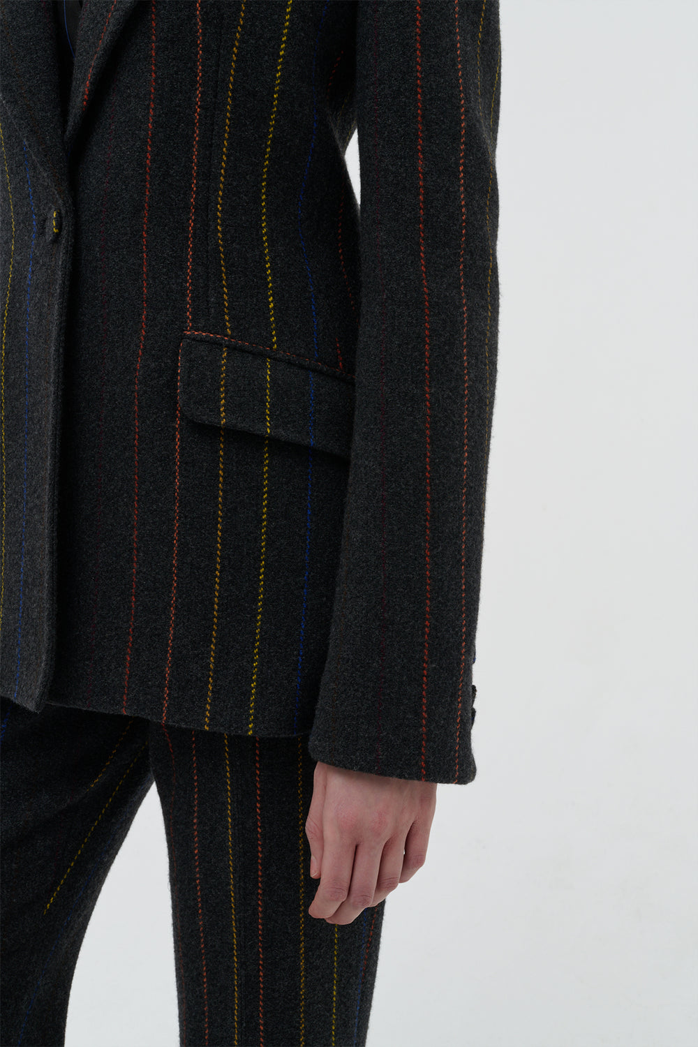 Leiva Blazer in Charcoal Multi Pinstripe Wool Cashmere