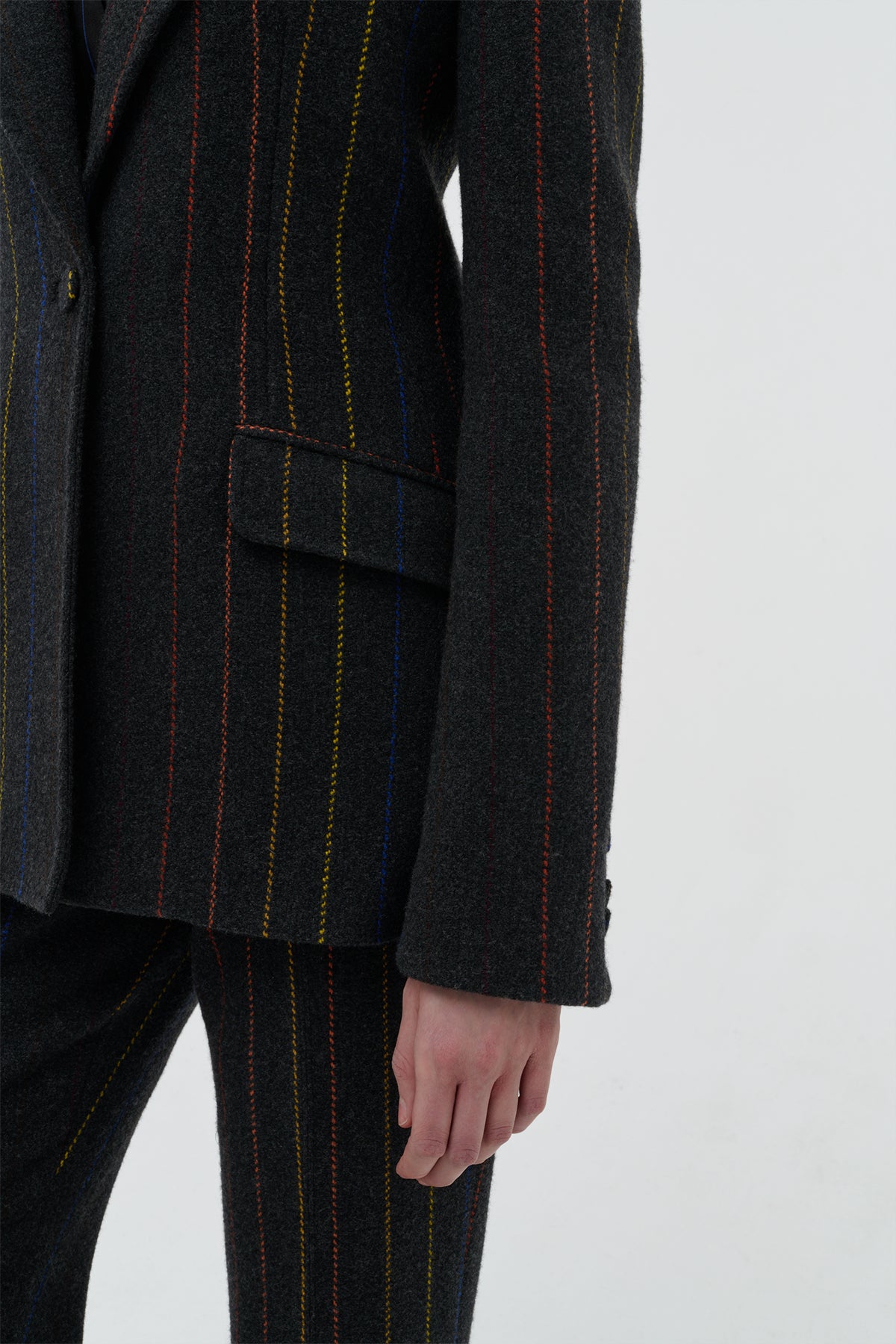 Leiva Blazer in Charcoal Multi Pinstripe Wool Cashmere
