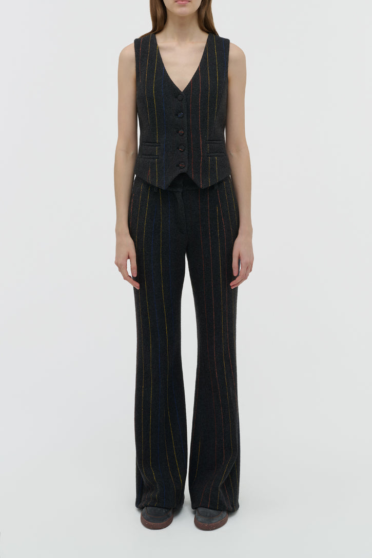 Rhein Flare Pant in Charcoal Multi Pinstripe Wool Cashmere