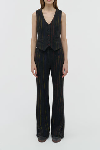 Rhein Flare Pant in Charcoal Multi Pinstripe Wool Cashmere
