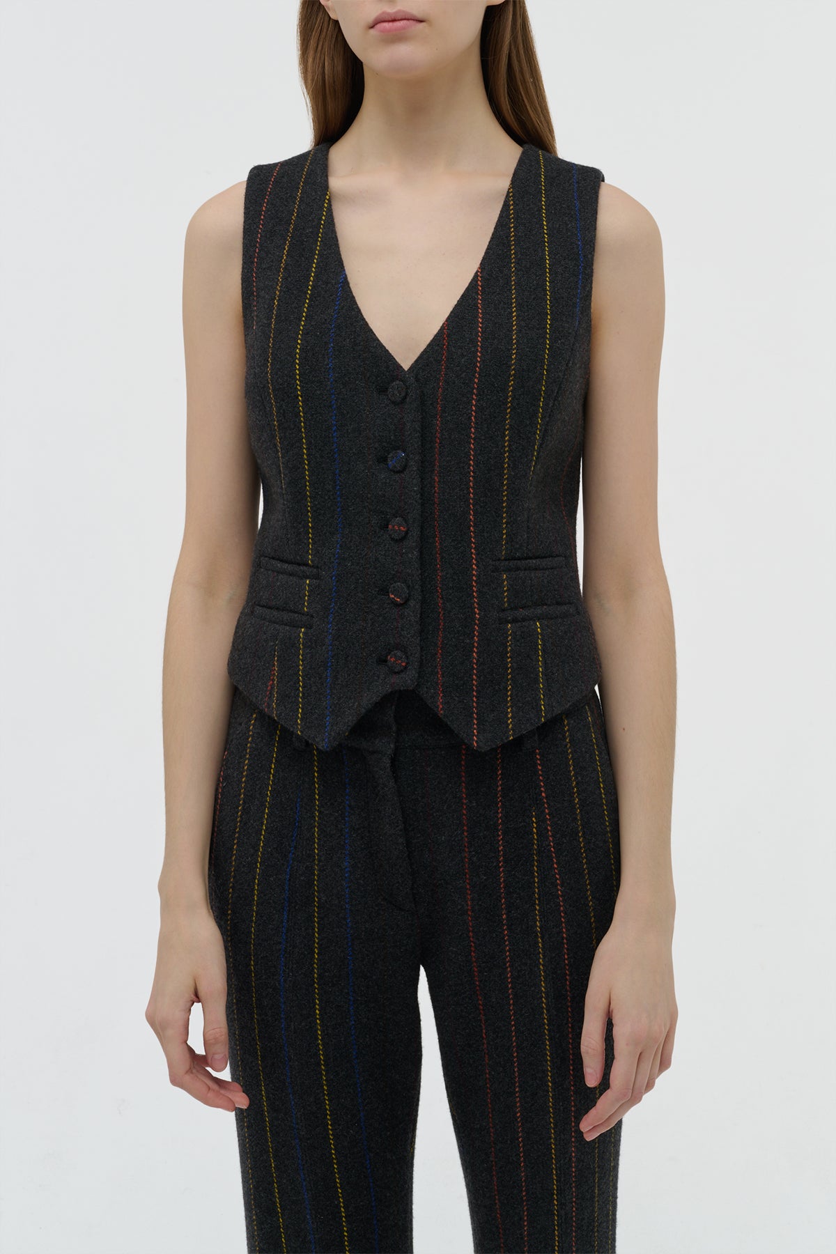 Coleridge Vest in Charcoal Multi Pinstripe Wool Cashmere