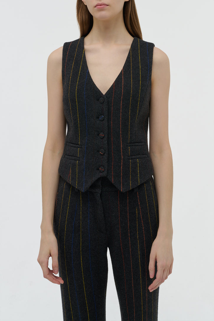 Coleridge Vest in Charcoal Multi Pinstripe Wool Cashmere