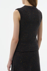 Solomon Knit Vest in Charcoal Multi Speckled Aran Cashmere