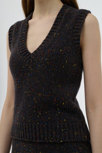 Solomon Knit Vest in Charcoal Multi Speckled Aran Cashmere