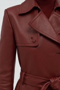 Pavel Raw Cut Trench Coat in Burnt Sienna Soft Leather