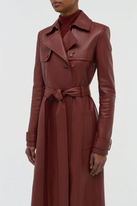Pavel Raw Cut Trench Coat in Burnt Sienna Soft Leather