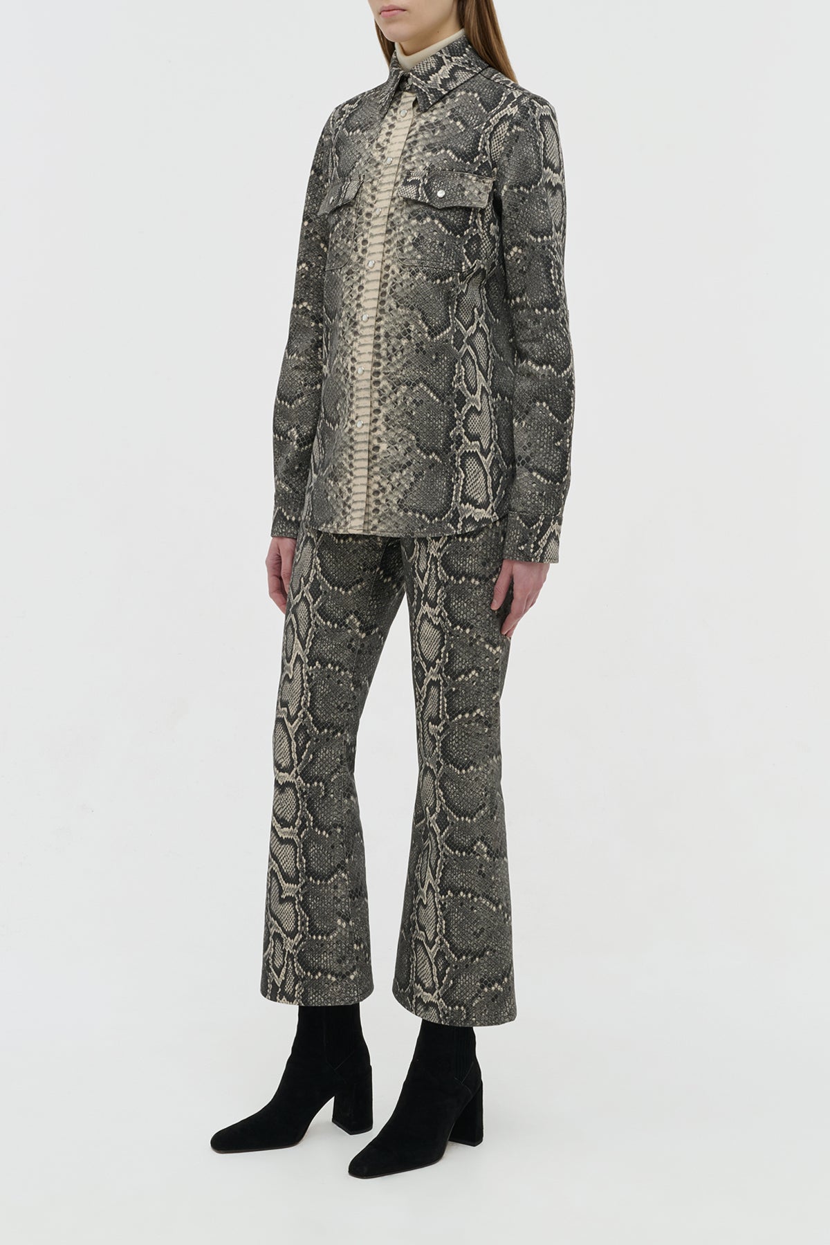 John Austin Shirt in Greyscale Recycled Printed Cotton Denim