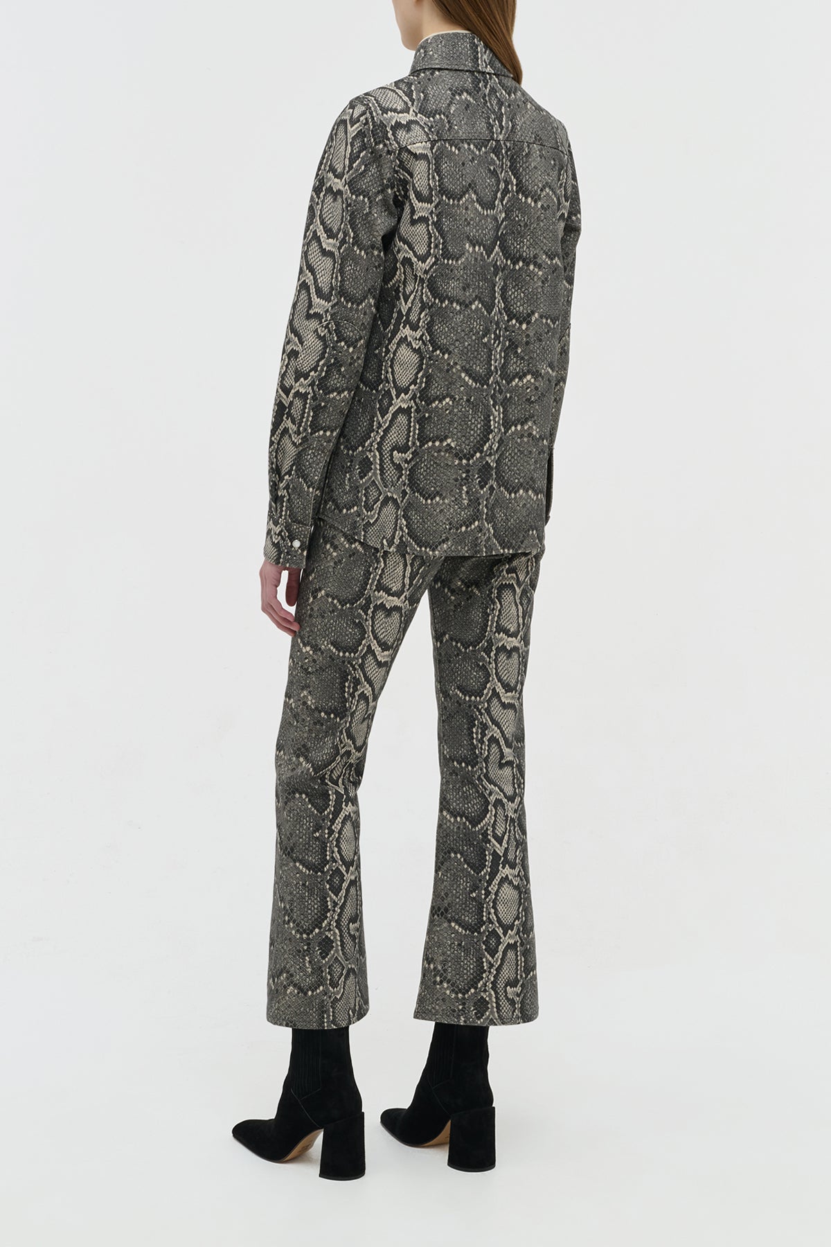 Ezra Bootcut Cropped Jean in Greyscale Recycled Printed Cotton Denim