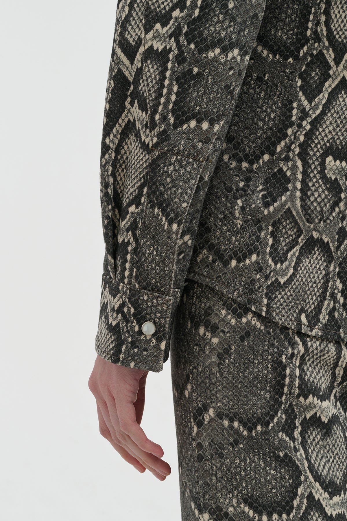 John Austin Shirt in Greyscale Recycled Printed Cotton Denim