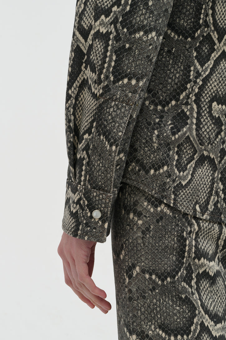 John Austin Shirt in Greyscale Recycled Printed Cotton Denim