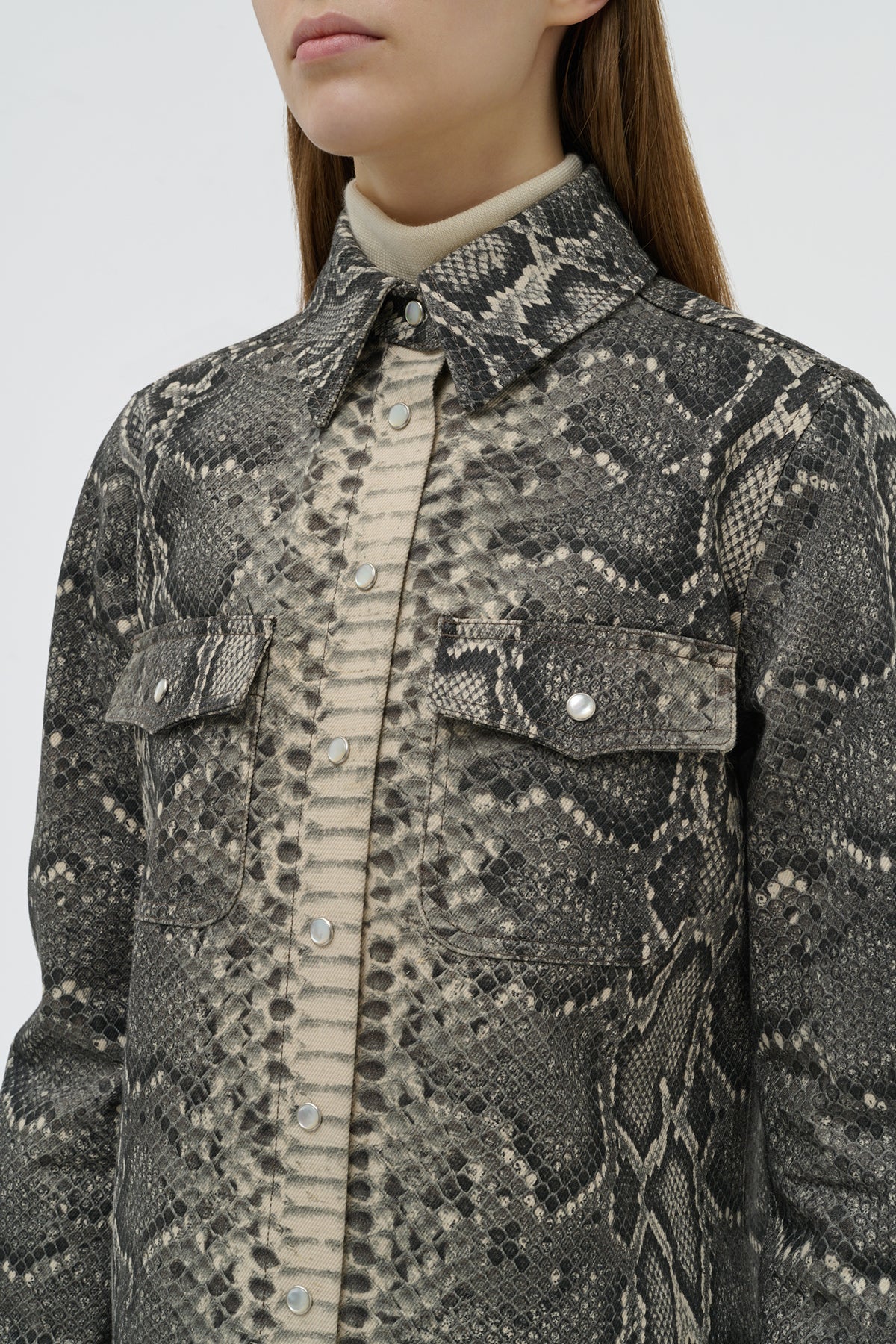 John Austin Shirt in Greyscale Recycled Printed Cotton Denim