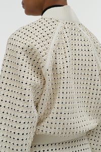 Odin Bomber Jacket in White Woven Leather
