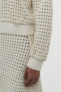 Odin Bomber Jacket in White Woven Leather