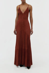 Brigita Slip Dress in Burnt Sienna Suede