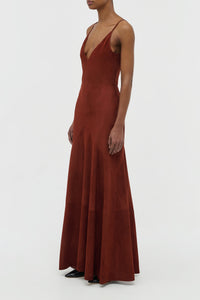 Brigita Slip Dress in Burnt Sienna Suede