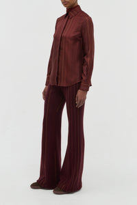 Henri Blouse in Burnt Sienna Multi Pinstripe Silk Twill