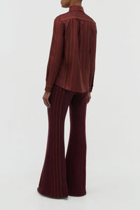 Henri Blouse in Burnt Sienna Multi Pinstripe Silk Twill
