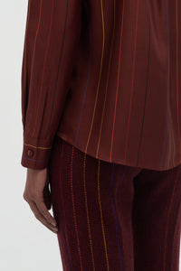 Henri Blouse in Burnt Sienna Multi Pinstripe Silk Twill