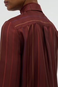Henri Blouse in Burnt Sienna Multi Pinstripe Silk Twill