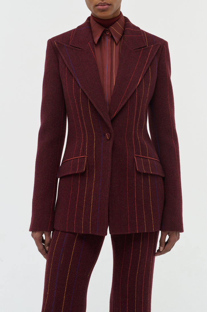 Leiva Blazer in Burnt Sienna Multi Pinstripe Wool Cashmere