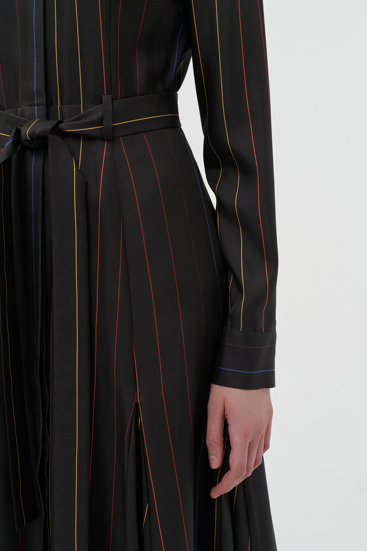 Galway Shirtdress in Charcoal Multi Pinstripe Silk Twill